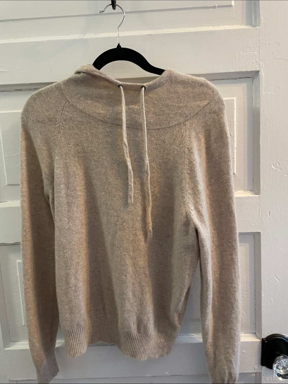 Garnet Hill Beige Cashmere-Blend Hooded Sweater